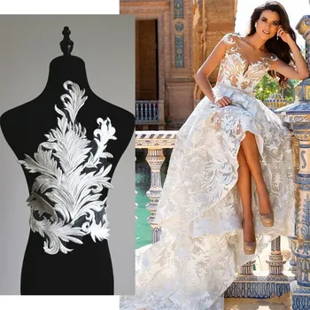 

3 pieces / lot Luxury lace flower accessories handmade diy material European wedding dress decoration big chest back decals