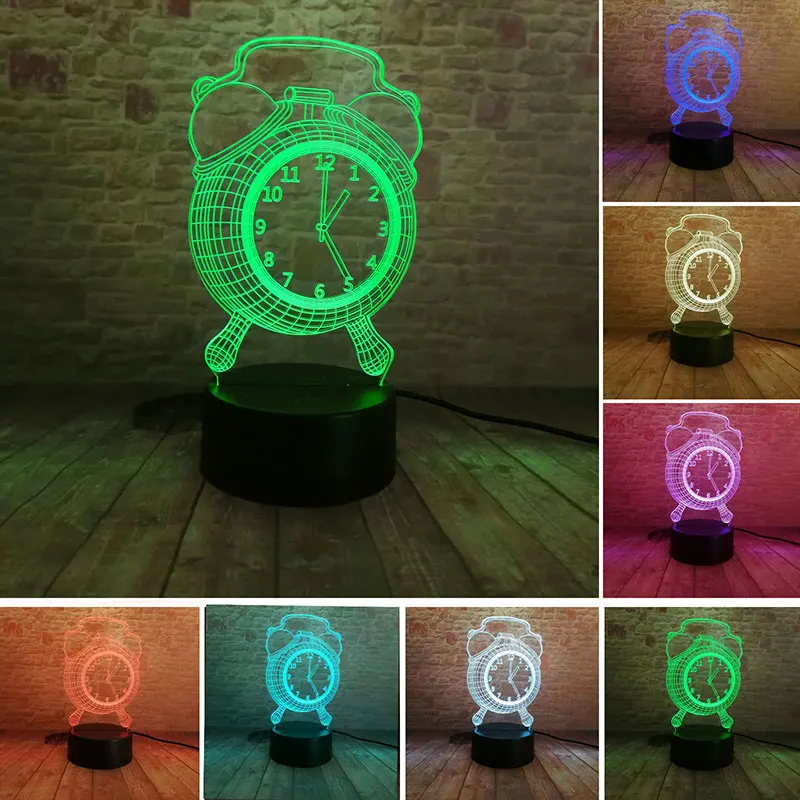

Creative Alarm Clock Model Juguet 3D Illusion NightLight LED Colourful Flash Light Glow in the dark Desk Lamp Toys for Kids gift
