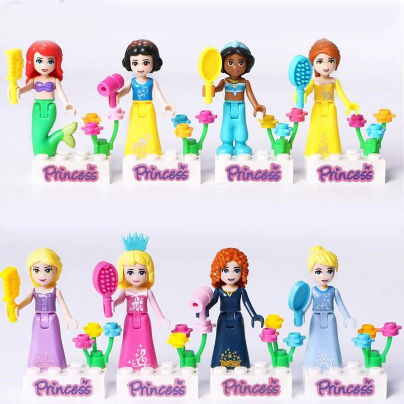 GonLeI-8pcs-Fairy-Tale-Princess-Girl-Friends-Anna-Elsa-Mermaid-Snow-White-Model-Building-Doll-Bricks