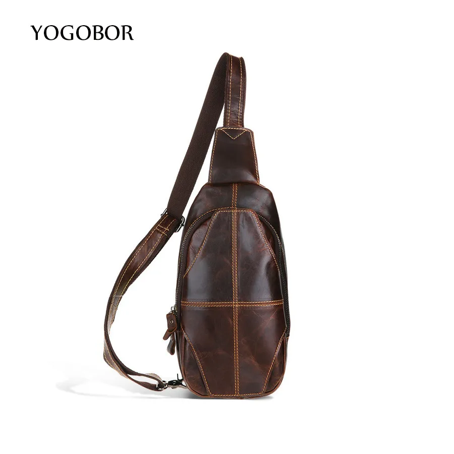 

YOGOBOR 2017 Hot Genuine Leather Men Shoulder Bag Fashion Trending Oil Wax Leather Mens Crossbody Bag Coffee Chest Pack Men Bags