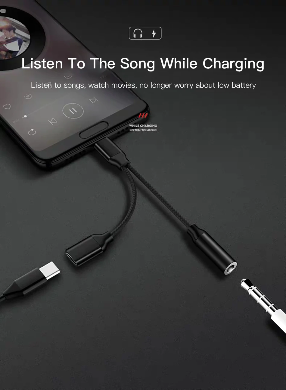 !ACCEZZ USB Type C Headphone Adapter For Huawei Mate 10 RS P20 Pro Xiaomi Mi6 8 Mix2S 3.5mm Jack Aux Adapter Charging Connector (3)