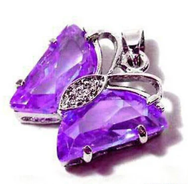 

ddh002210 Purple Cubic Zirconia 18KWGP Butterfly Pendant & Necklace