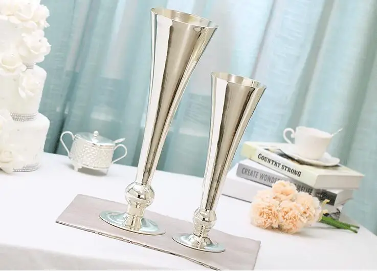 Модная металлическая настольная ваза, серебряная ваза для украшения интерьера, декоративные цветы, венки, ваза для свадебного украшения HP042