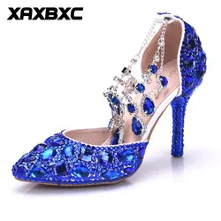 XAXBXC 2018 Новинка Лето Весна синий горный хрусталь Кристалл кисточкой Насосы Высокие каблуки для женщин невесты Свадебная обувь
