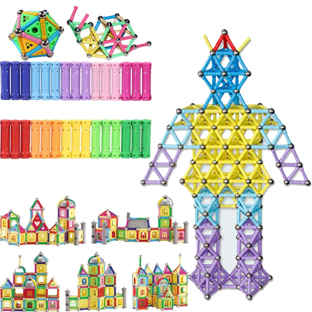 

DIY Magnet Toy Bars Magnetic Building Blocks Construction Toys For Children Designer Educational Toys For Kids Metal Balls