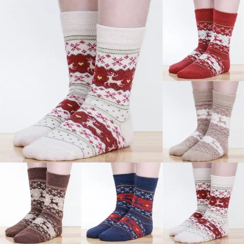 

Pair of Socks Women Winter Socks Christmas Deer Gift Warm Wool