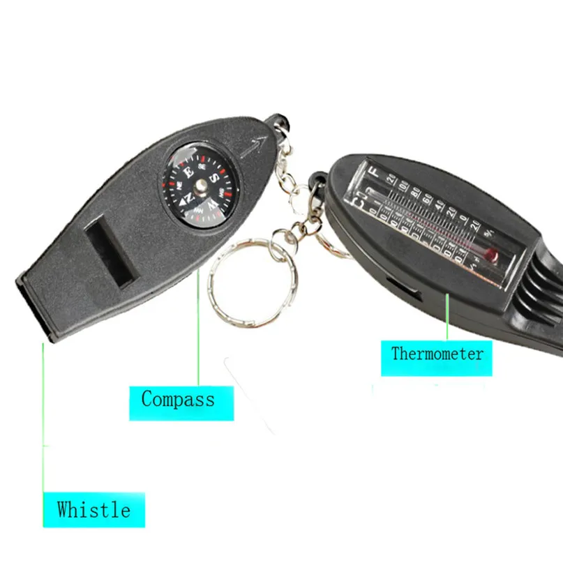 

4 in 1 Multi-Function Compass Thermometer Whistle Hanging Ring Keychain outdoor survival tool #2o31