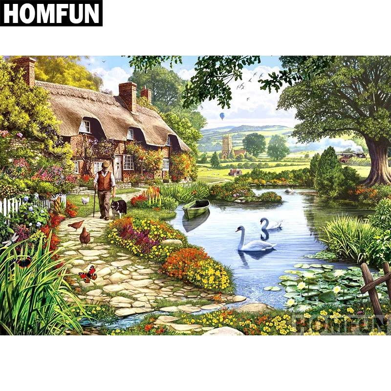 Набор для алмазной вышивки сад и дом HOMFUN картина из квадратных круглых страз 5D