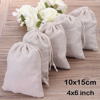 

Linen Jute Gift Pouch 10x15cm(4"x6") pack of 50 Wedding Birthday Party Candy Cotton Drawstring Bag