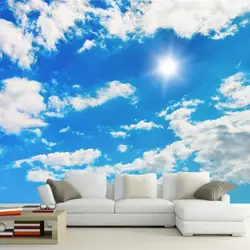 Современный простой голубое небо и белые облака 3D Настенные обои гостиная детская спальня фон настенная живопись 3 D домашний декор