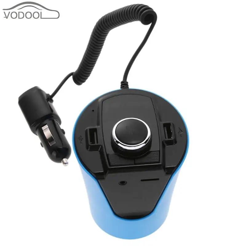 Cup Shaped LCD Car Bluetooth Handsfree FM Transmitter Modulator Auto A2DP MP3 Music Player Dual USB Car-charger