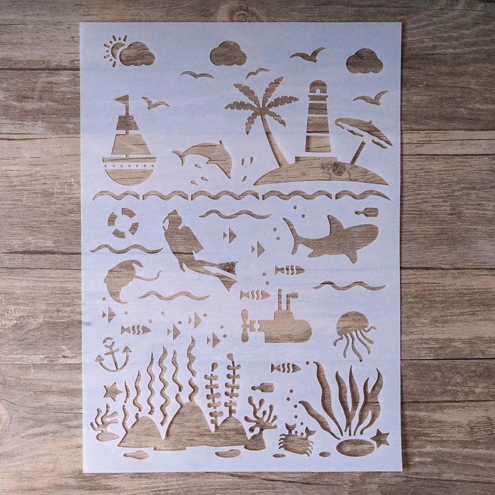 

A4 Size DIY Craft Layering Ocean Stencil For Wall Painting Scrapbooking Stamping Album Decorative Embossing Paper Card