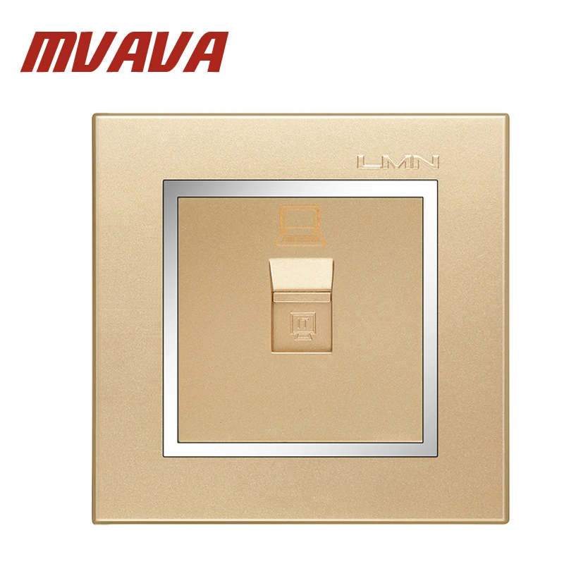 

Free shipping MVAVA Home Office computer wall socket,Network Ethernet LAN RJ45 outlet,Luxury champagne gold panel wall PC plug