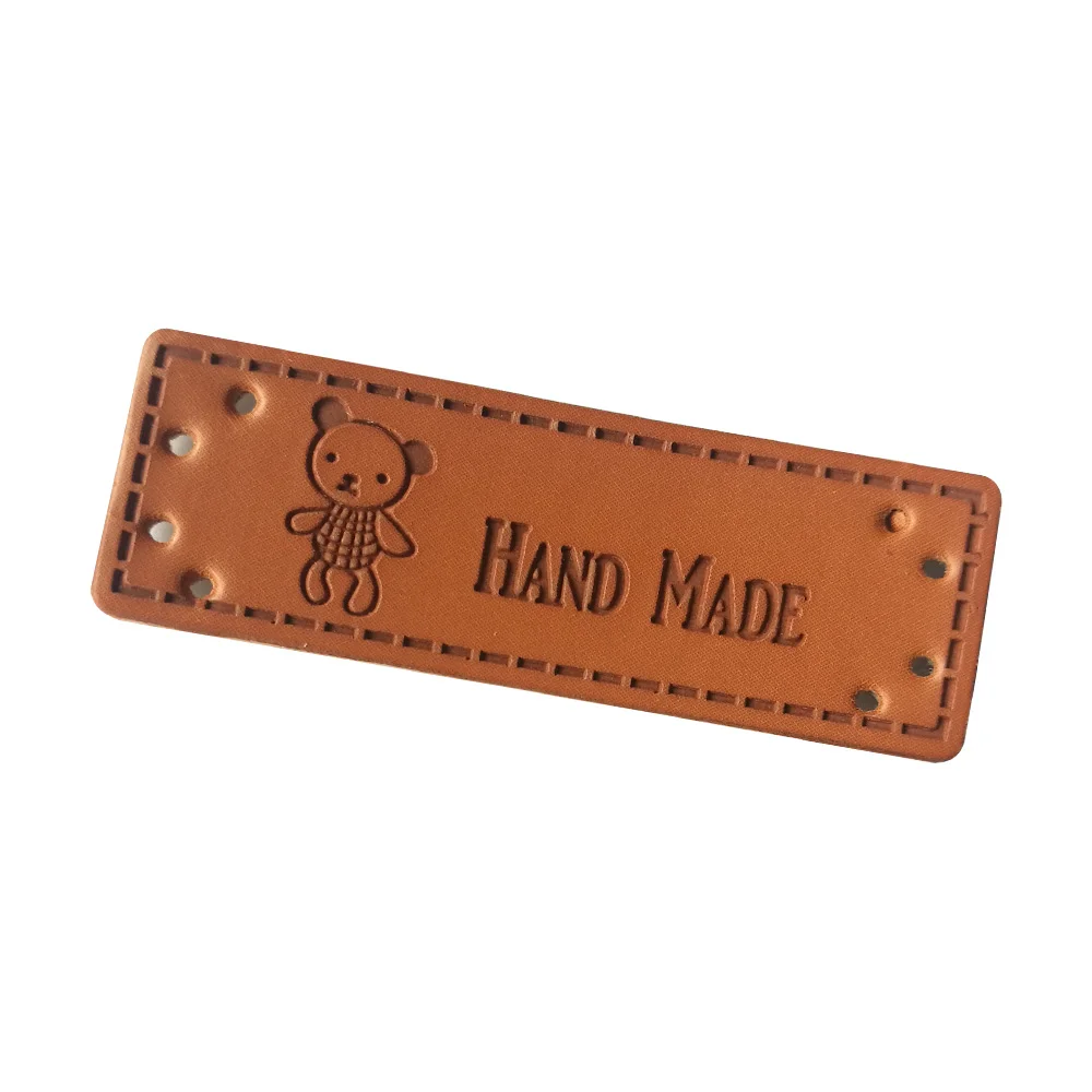Милый медведь логотип ручной работы кожаные этикетки с медведем для рукоделия ручной работы этикетки для подарков бирки Швейные бирки для одежды