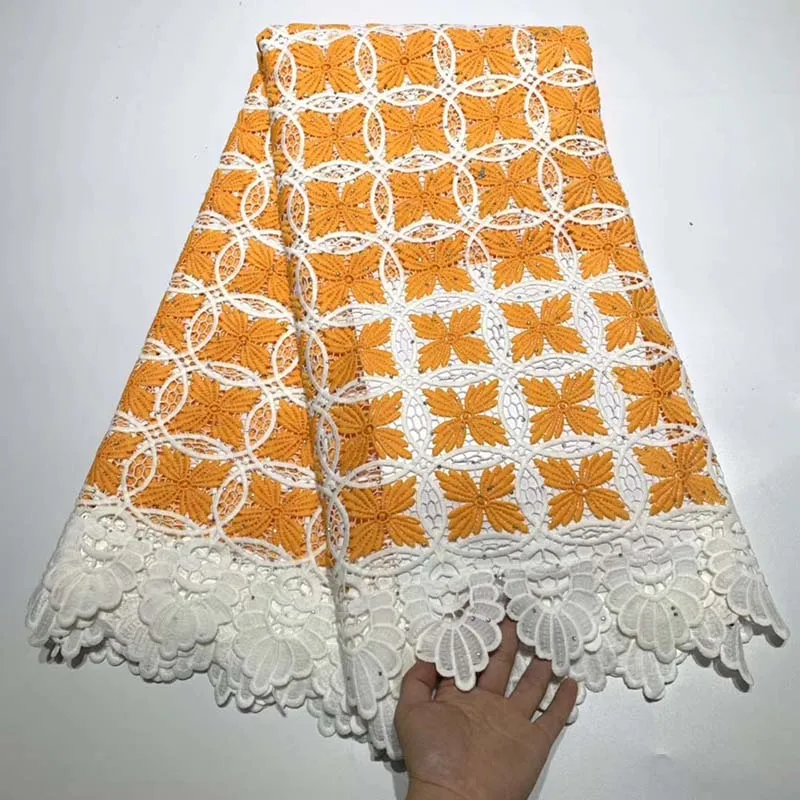 

2019 Newest Styles White And Gold Embroidery African Guipure Lace Fabric High Quality French Mesh lace fabric with beads