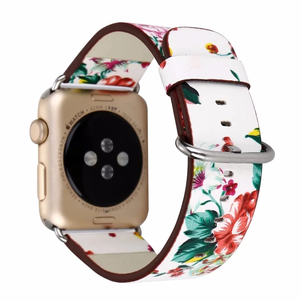 Кожа часы ремешок для Apple Watch 38 мм 42 мм серии 1 серии 2 серии 3 цветок ремень цветочные принты наручные часы браслет I212