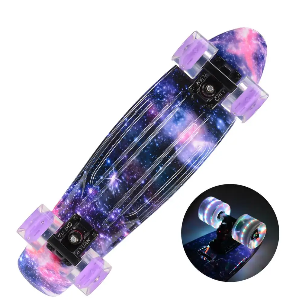 Графический скейтборд галактика фиолетовый синий пластик мини крейсер доска 2" X 6" Ретро лонгборд скейт доска - Цвет: MH Galaxy led