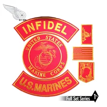 Infidel полный размер спины Железный На панк вышивка патч в красном цвете для куртка наездника жилет индивидуальный дизайн