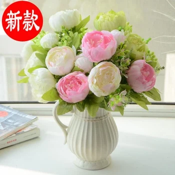 

Free shipping 7 heads peony artificial flower bouquet home decoration tabletop flowers wedding bridal bouquet rich happy wishes