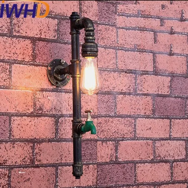 

IWHD Iron Sconce Vintag Wall Lamp Retro Water Pipe Wall Light Fixtures Antique Stairway Lighting Wandlamp Bedroom Arandela
