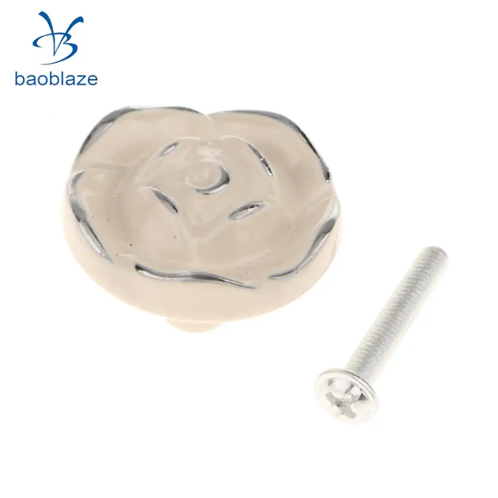 Baoblaze Elegant Flower Rose Pull Knobs Handles for Door Kitchen Dresser Cabinet Drawer Cupboard Wardrobe Door