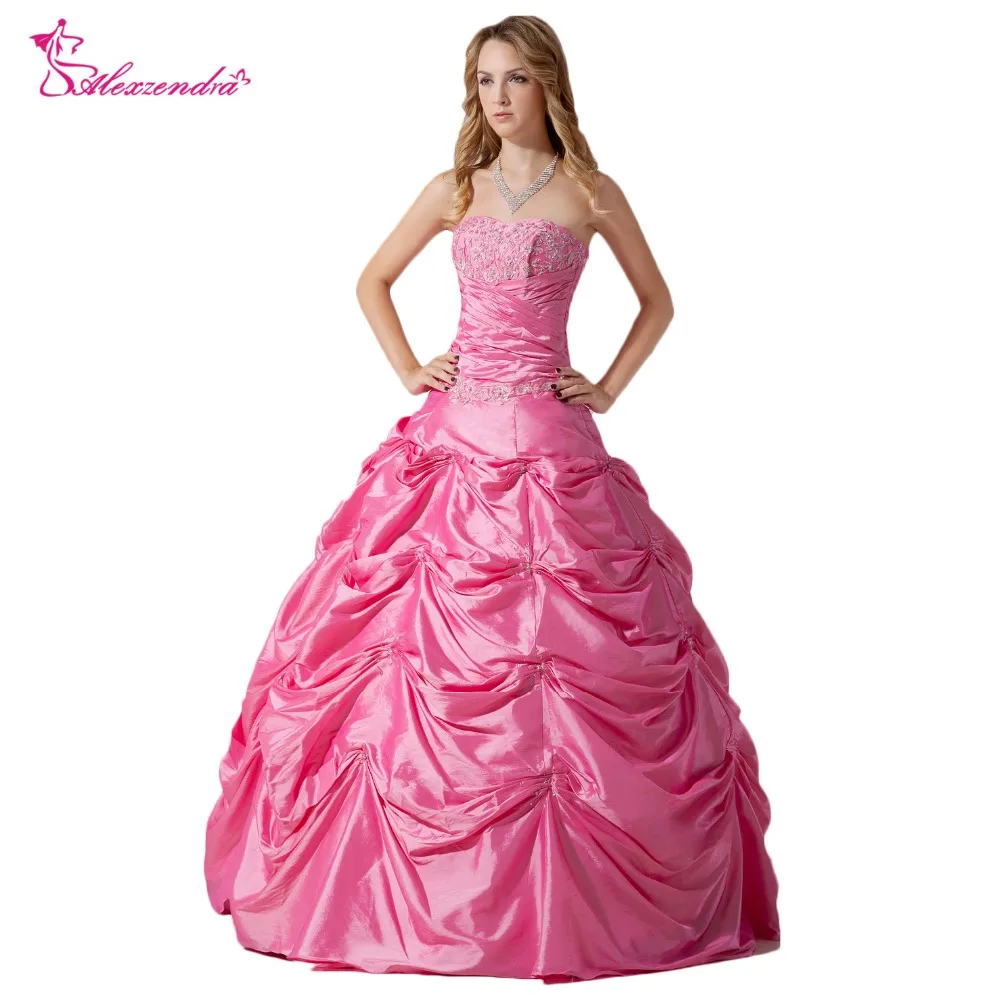 Alexzendra Pink Sweetheart Appliqued Ball Gown Quinceanera Dresses for