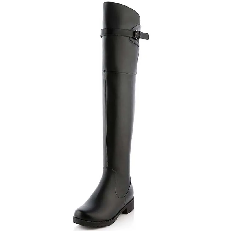 

Big Size 34-43 Advanced PU Over-the-Knee Round Toe Square Heel  Zip Boots For Women Black New Fashion Boots