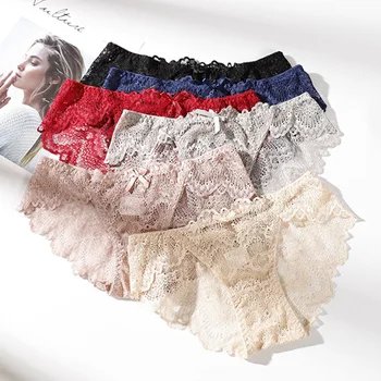 

Fashion Underwear Women Sexy Lace Panties Cotton Crotch Low Waist Breathable Transparent Seamless Women's Underwear Briefs E0025
