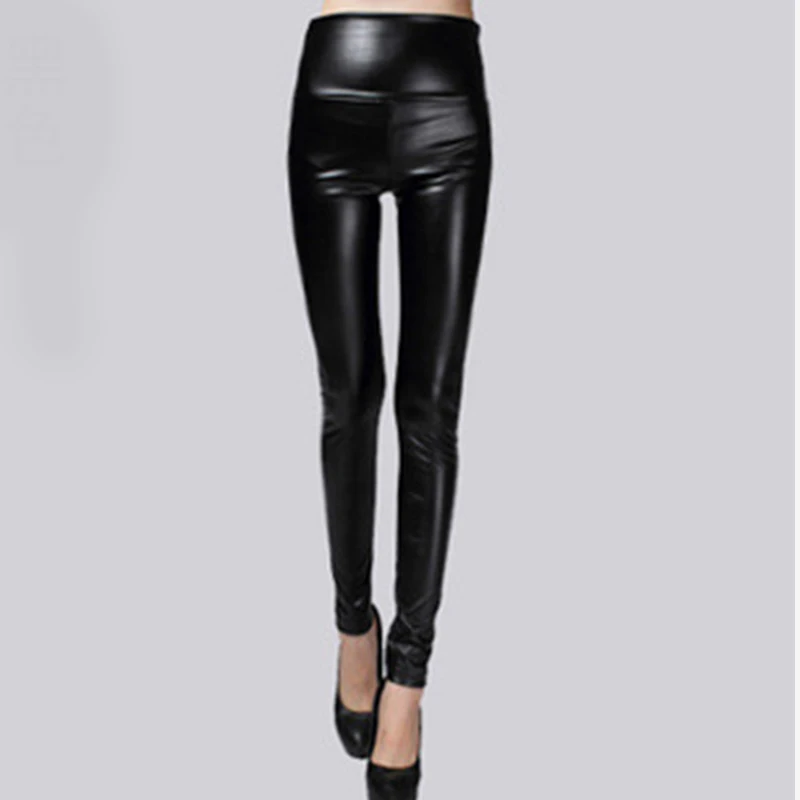 Женские брюки-карандаш из искусственной кожи с высокой талией, леггинсы Harajuku, черные флисовые брюки для женщин, Весенняя теплая белая одежда - Цвет: Black