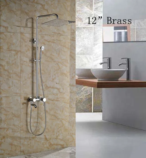 

New Arrival Wall Mounted 12-in Square Shower Set Bathroom Chorme Polish Faucet Mixer Faucet