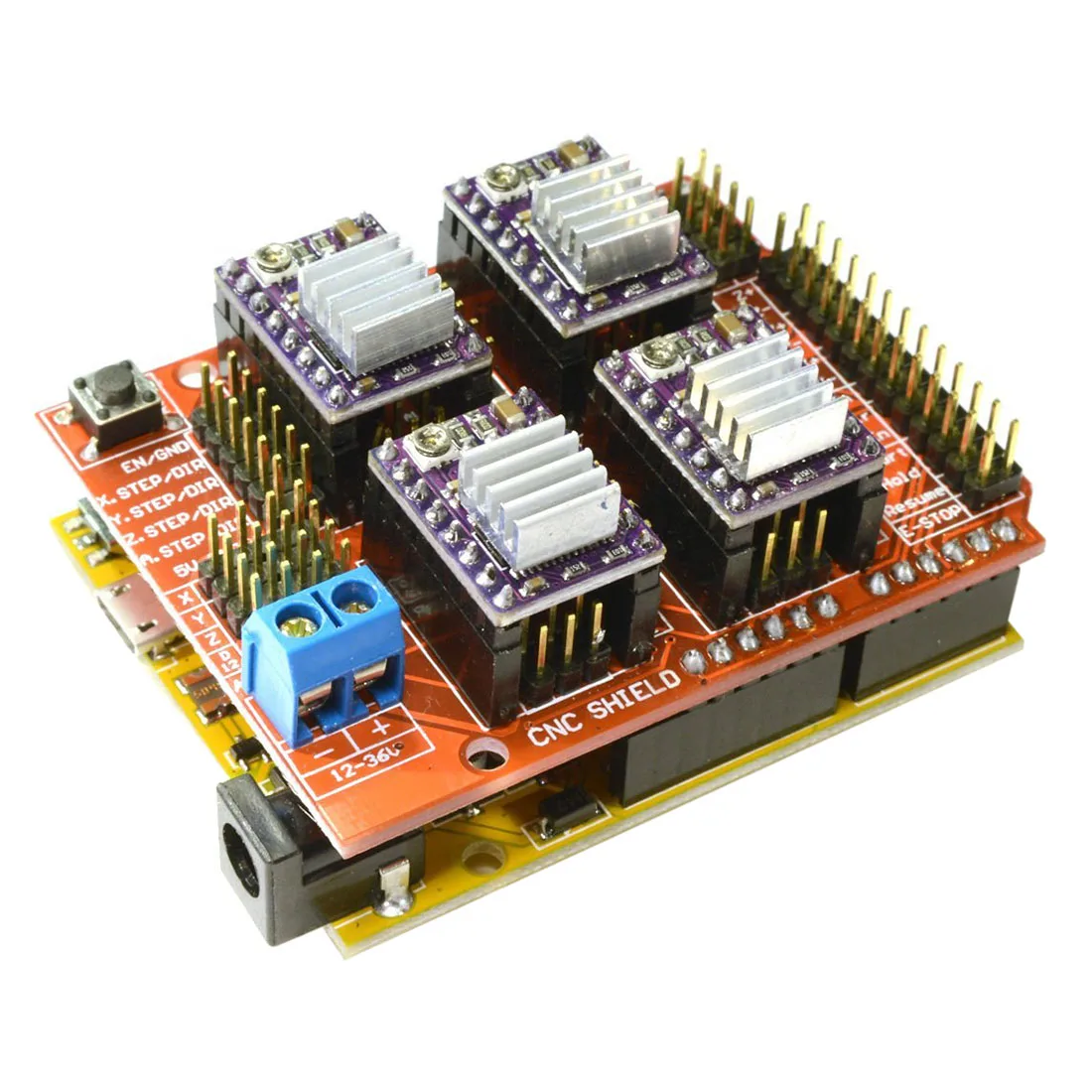 

BIFI-CNC V3 Shield + UNO R3 for Compatible Board + 4x TI DRV8825 StepStick Stepper Drivers Red+purple