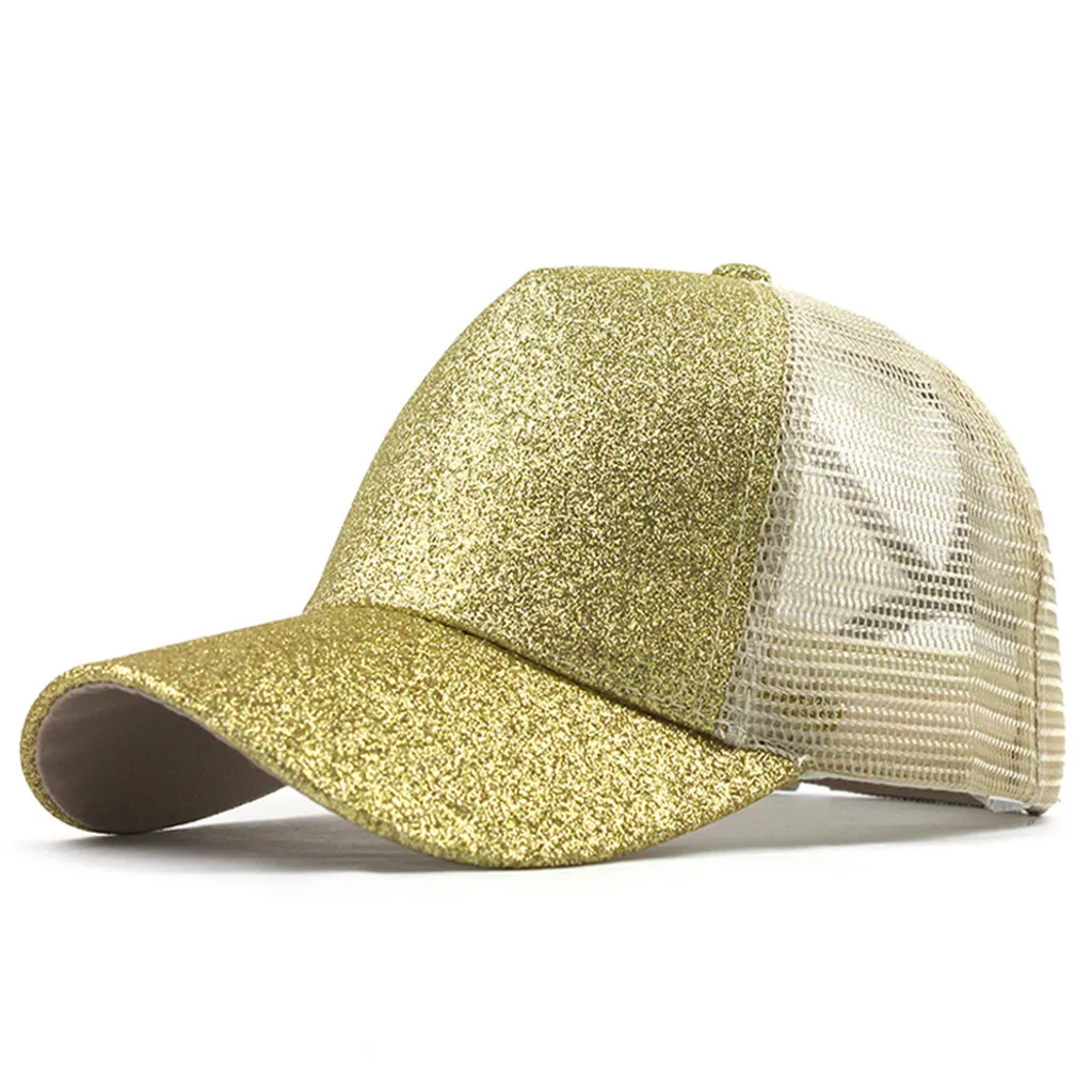 Новинка, блестящая бейсбольная кепка «конский хвост», шапка с высоким конским хвостом для женщин и девушек, летняя эластичная Кепка с блестками, сетчатая Кепка - Цвет: Gold