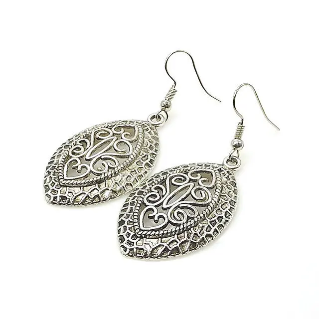 

New Arrival Bohemia Vintage Jewelry National elements Tibetan Silver Carving Hollow Retro Drop pendant Earring for Women