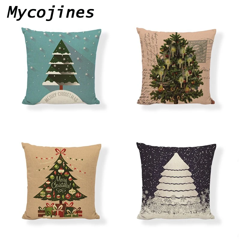 Christmas Series Cushion cover 17*17inches Tree Snowman Santa's Star Ball Pattern Linen Material Home Car Decoration Pillow Case | Дом и