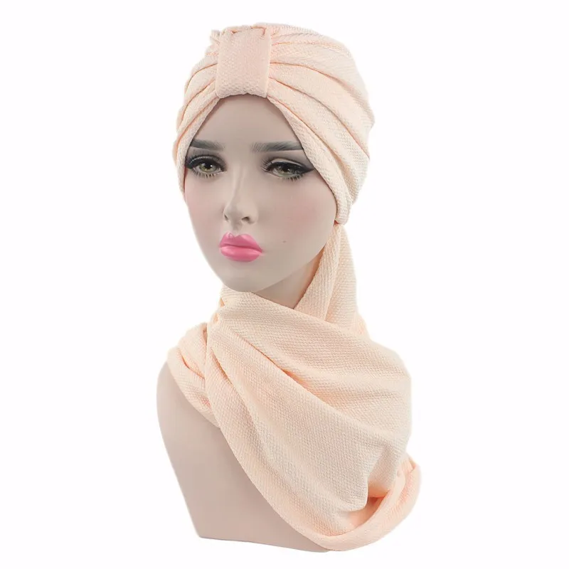 

2017 new fashion turban hijab Pre Tied Bandana cap Chemo Head Scarf Hair Cover Sleeping hat Extra Long turbante