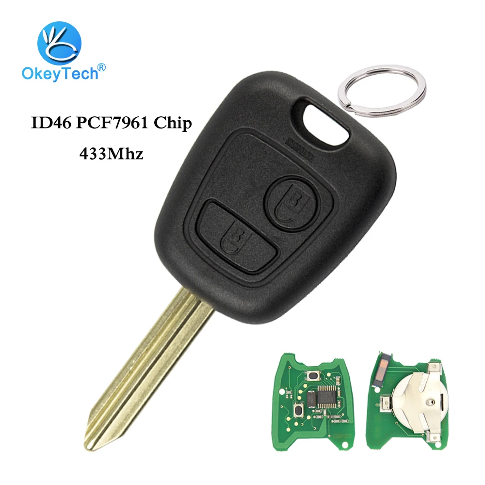 

OkeyTech 433mhz ID46 PCF7961 Chip ASK 2 Button Uncut SX9 Blade Remote Key for Citroen Saxo Picasso Xsara Berlingo with Key Ring