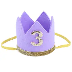 Для маленьких мальчиков девочек первый день рождения шляпа Корона номера Оголовье Тиара вечерние реквизит для фотосессии фиолетовый 3