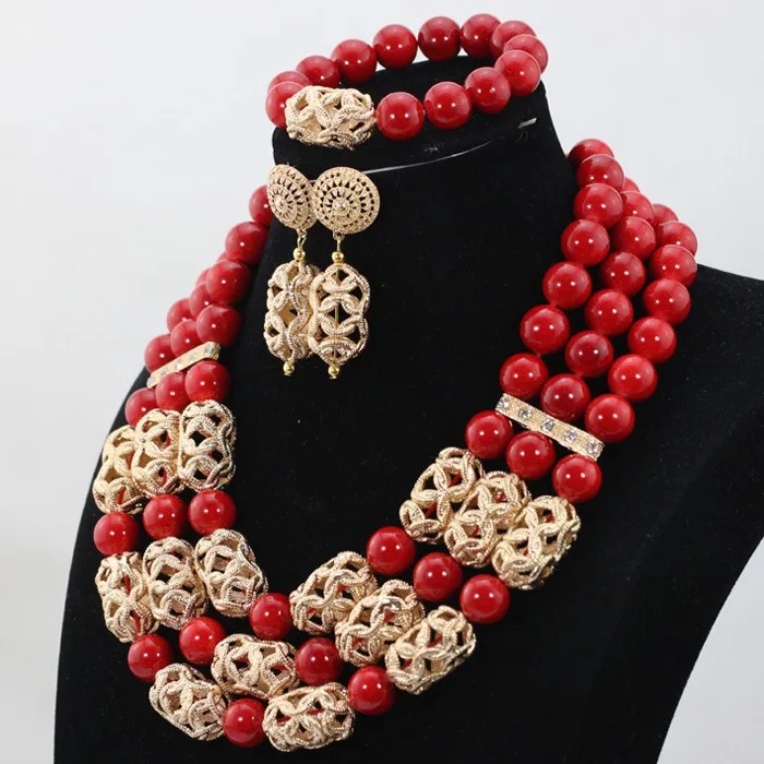 Новая мода красное украшение с коралловыми бусинами наборы 16 цветов Африканский Свадебный/женский ожерелье бижутерия с бусинками Набор CJ847