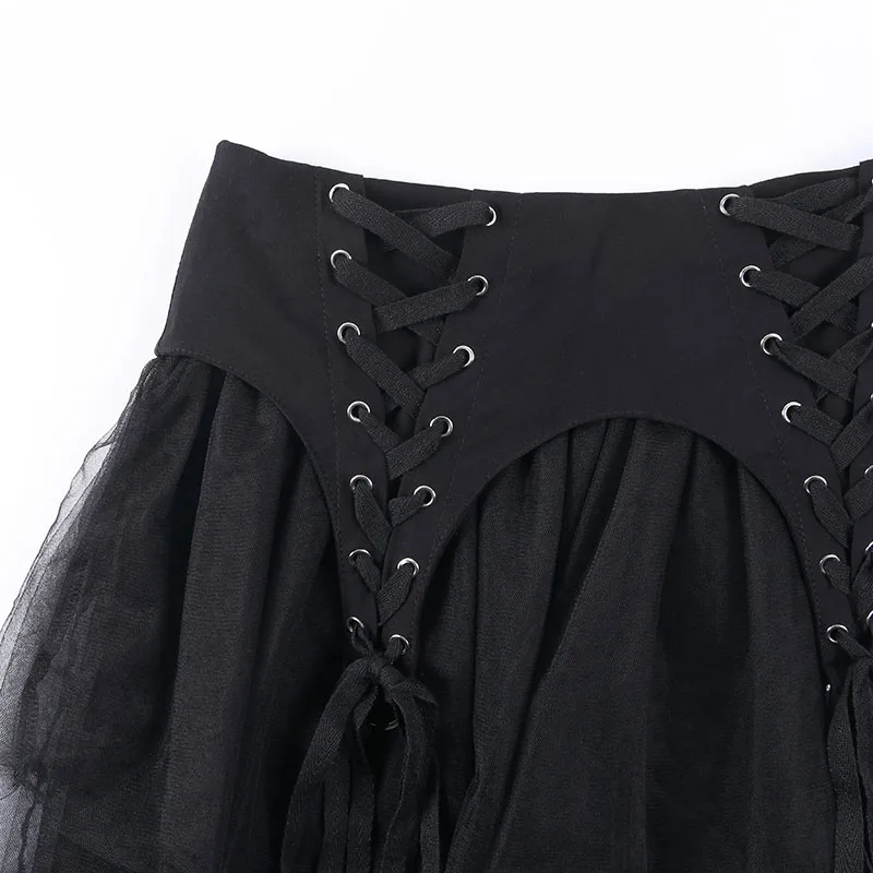 Юбки из тюля женские черные юбки плиссированные короткие юбки с завышенной талией бандажная юбка с бантом Готический Тюль женская повседневная короткая юбка летняя