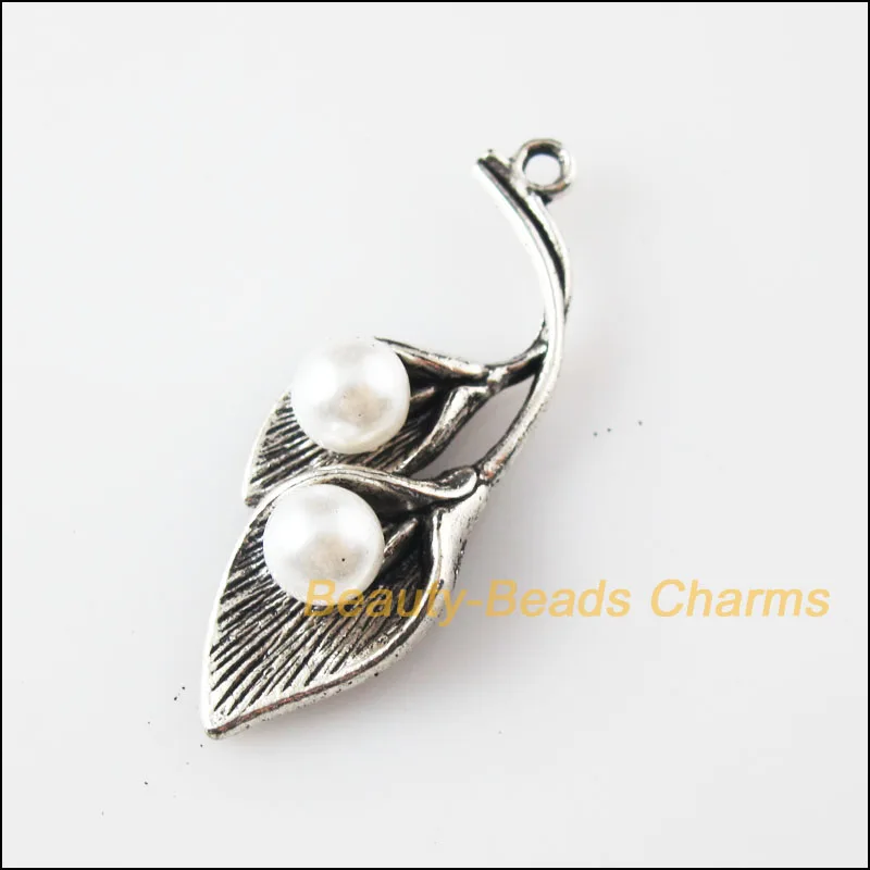 

New 4Pcs White Tibetan Silver Tone Acrylic Leaf Flower Charms Pendants 19x37mm