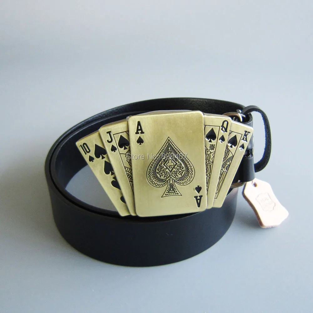 Royal Flush Spades Poker Casino Bronze Lighter Holder Belt Buckle