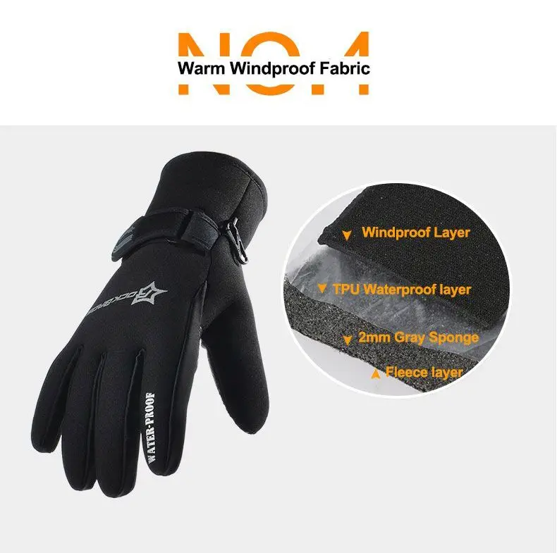 ROCKBROS зимние лыжные перчатки для сноуборда водонепроницаемые теплые флисовые Нескользящие перчатки с сенсорным экраном для спорта на открытом воздухе мужские женские перчатки