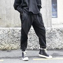 Мужской панк готический свободные шаровары уличная хип хоп бегунов треники для мужчин темно черный Японии стиль сращены повседневные штаны