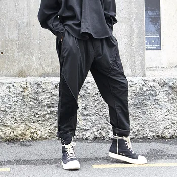 

Male Punk Gothic Loose Harem Trousers Streetwear Hip Hop Joggers Sweatpants Men Dark Black Japan Style Spliced Casual Pant