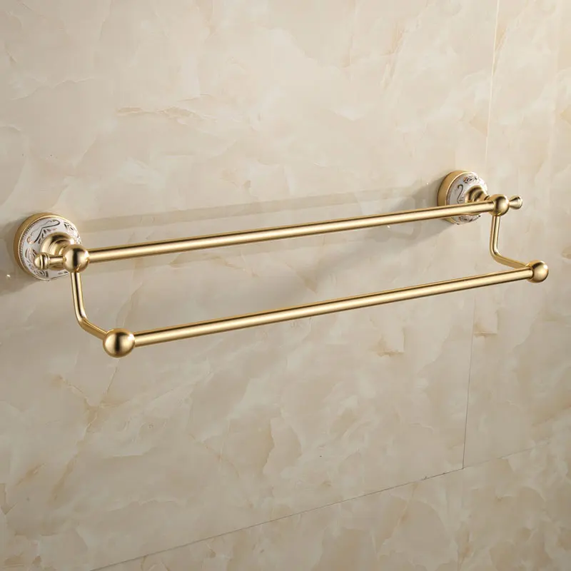 European Aluminum Ceramic Gold Towel Bars Carved Towel Racks Double