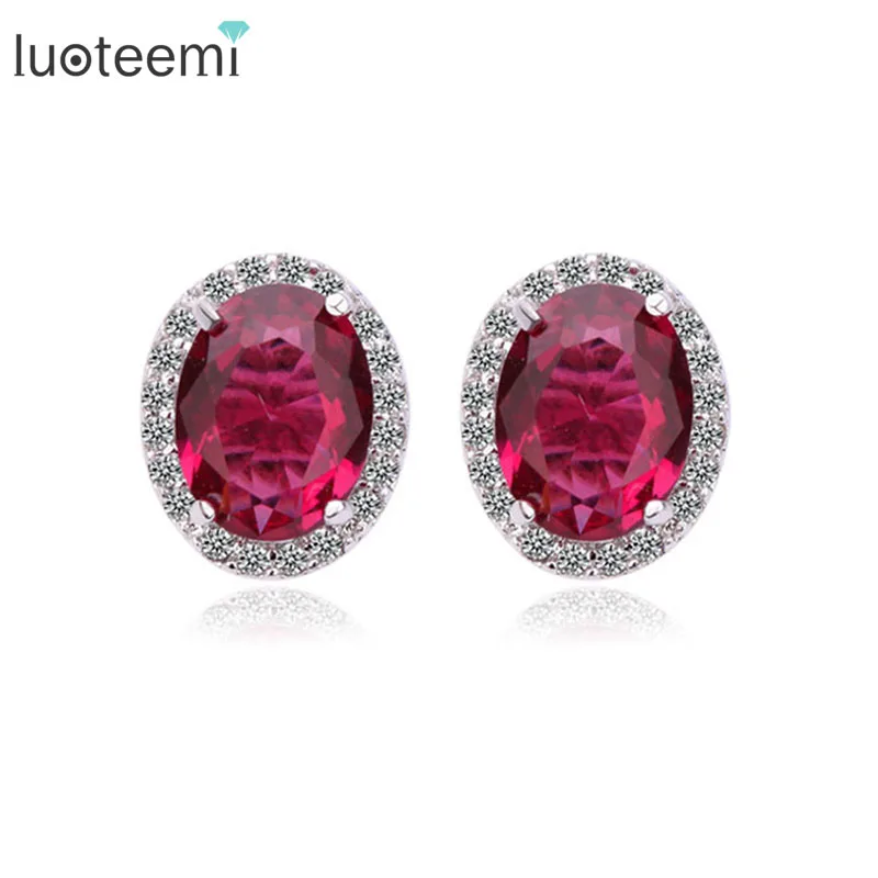 

LUOTEEMI Spring New Korean Style Egg Shape Perfect Cut Top Quality AAA Cubic Zirconia Stud Earrings for Women Jewelry