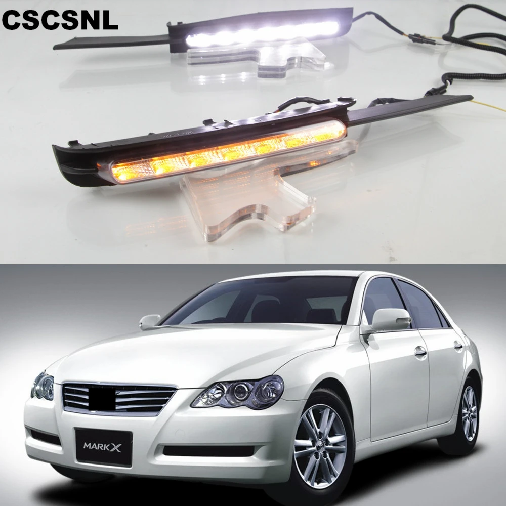 

CSCSNL 1Pair Car LED DRL Daytime Running Light With Turn Signal Fog Lamp For Toyota MARK X REIZ 2004 2005 2006 2007 2008 2009
