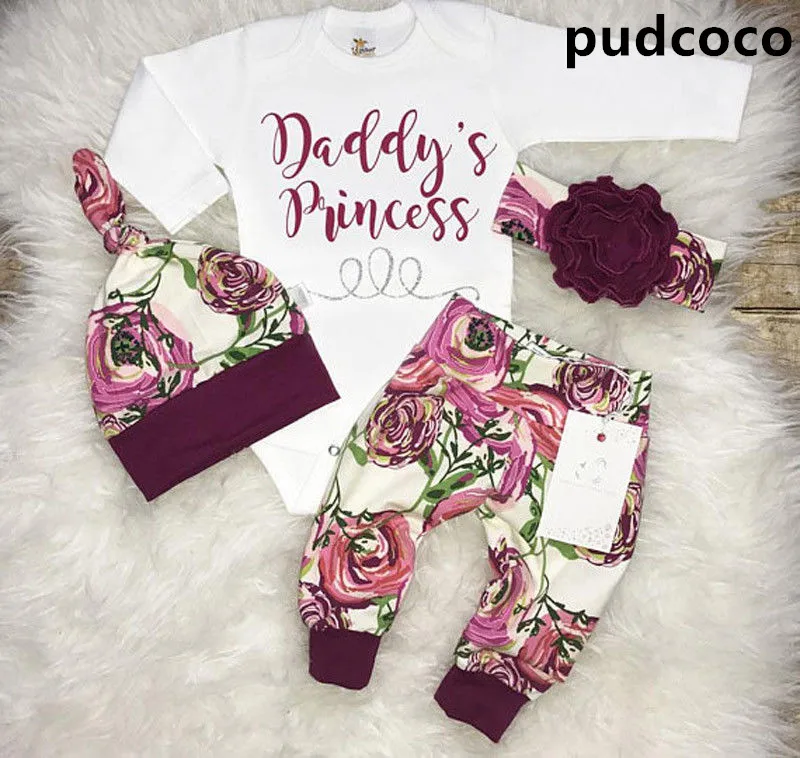 

Baby Suit!! Newborn Baby Girls Flower Bodysuit + Pants Leggings +Hat 3pcs Outfits Set Clothes Size 0-24M