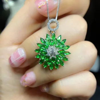 شراءالطبيعي تسافوريتي قلادة S925 الفضة الطبيعية العقيق الأخضر قلادة قلادة أنيقة زهرة Talonpaw النساء حزب هدية مجوهرات
