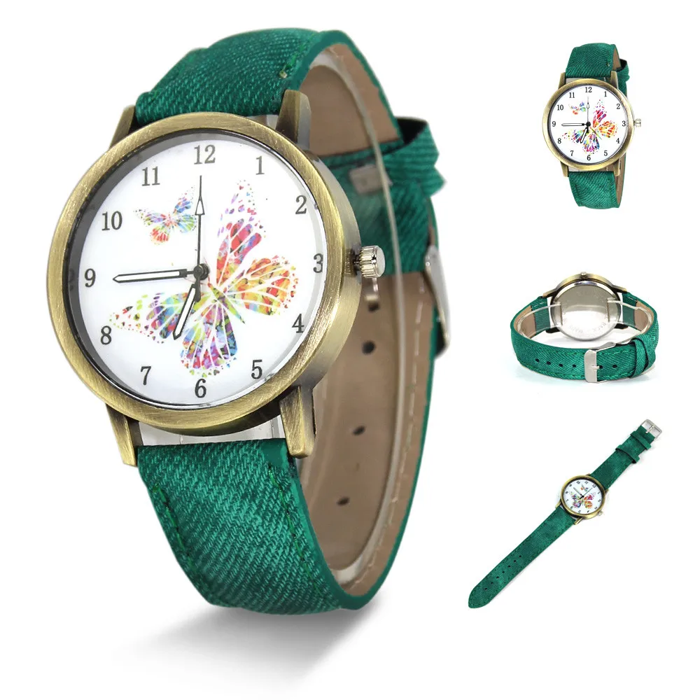 Винтажные женские часы с цветочным узором Модные женские повседневные кварцевые часы с бабочкой Элегантные наручные часы Relojes
